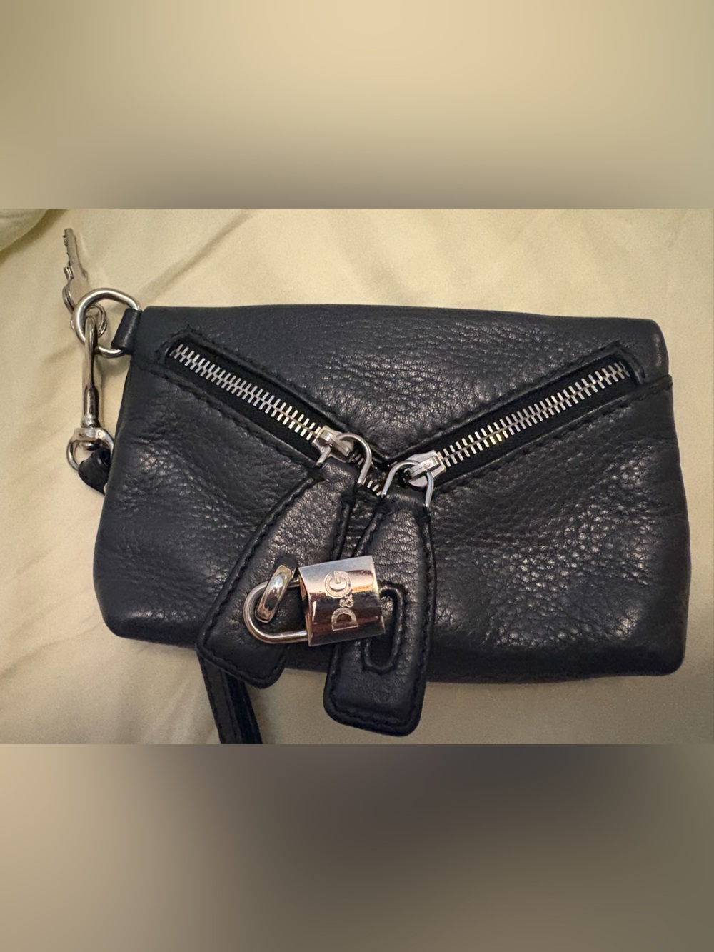 Dolce & Gabbana Black Leather Wristlet Clutch Purse Bag